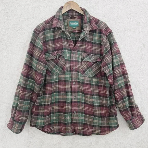 Outdoor Life Men's Plaid Flannel Button up Shirt L Long Sleeve 19CT - Picture 1 of 6